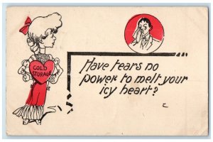 1908 Valentine Woman Heart Cold Storage Coin Iowa IA Posted Antique Postcard