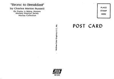 Bronc to Breakfast Charles Russell Art Cowboys c1960s Large Vintage Postcard 