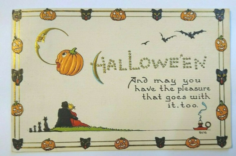 Vintage Halloween Postcard Bergman Fantasy Art Fancy Border Harvard Mass Antique