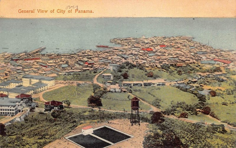 GENERAL VIEW OF CITY OF PANAMA PANAMA CANAL ZONE POSTCARD (c. 1910)