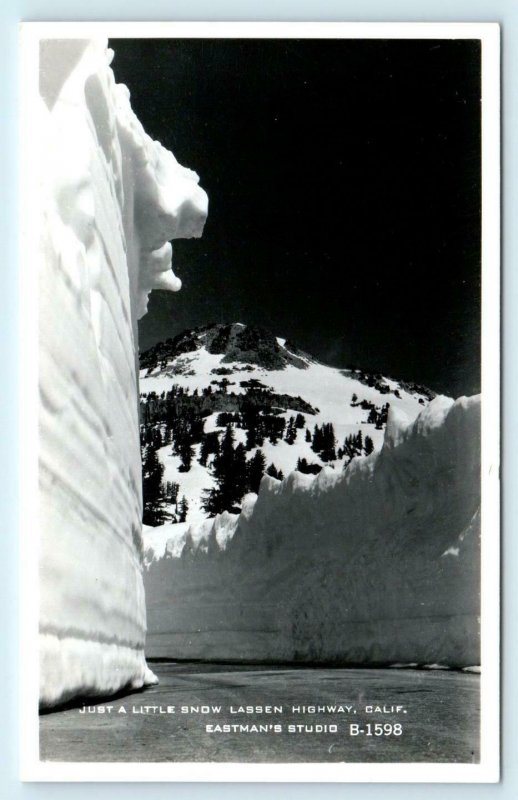 RPPC LASSEN NATIONAL PARK, CA ~ Just a Little Snow  c1950s Eastman  Postcard