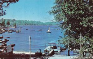 LAKE ARROWHEAD, CA California   BOAT DOCKS & SAILBOATS  1953 Chrome Postcard