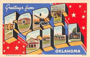 Fort Sill Oklahoma Greetings From large letter linen antique pc Z49729