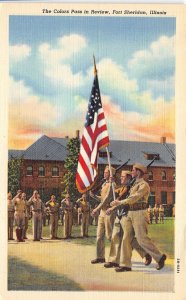 Fort Sheridan Illinois 1940s WWII Military Postcard The Colors Pass In Review