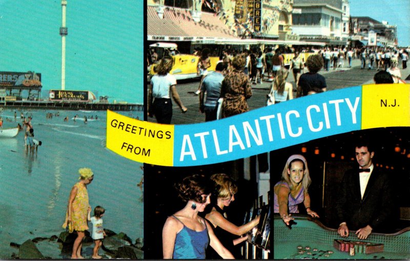 New Jersey Atlantic City Greetings Showing Boardwalk and More