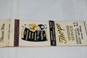 Thorpe Vending Service Greenville Rocky Mount North Carolina 20 Strike Matchbook