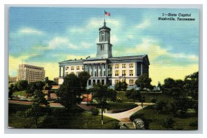 Vintage 1940's Postcard US Flag Over State Capitol Building Nashville Tennessee