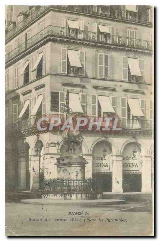 Old Postcard Paris Statue of Joan of Arc Square Pyramids Hotel Regina