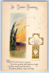 Easter Greeting Holy Cross And Birds Ellen Clapsaddle Signed Wolf Postcard