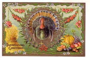 Thanksgiving Greetings, Large Turkey, Embossed,  Used191_