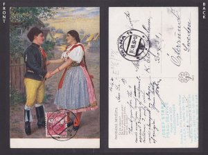 Postcard, National costume, Czechia, The Bartered Bride