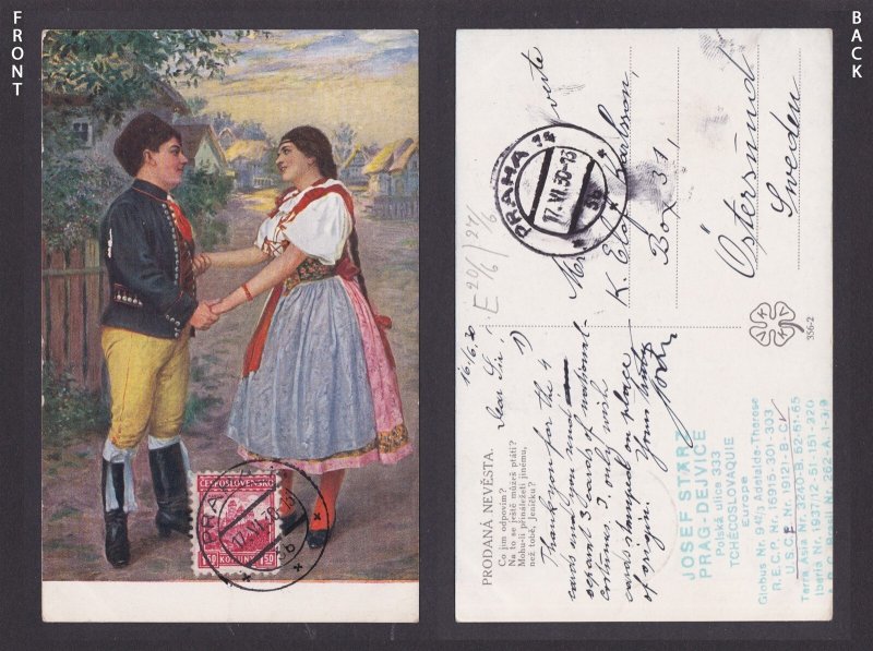 Postcard, National costume, Czechia, The Bartered Bride