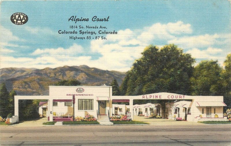 Good Linen Roadside Postcard; Alpine Court, Colorado Springs CO Hwy 85 & 87