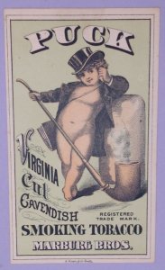 1870s 80s Puck Virginia Cut Cavendish Smoking Tobacco Marburg Cigars Trade Card
