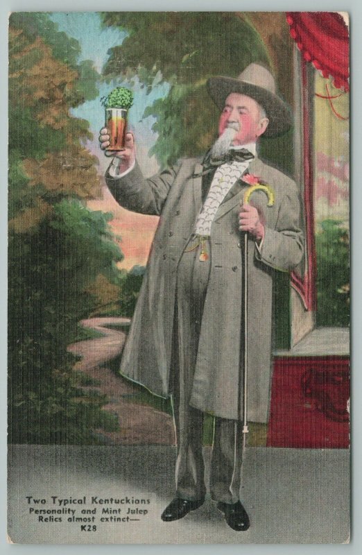 Kentucky~Man Holding Drink~Two Typical Kentuckians~Vintage Postcard