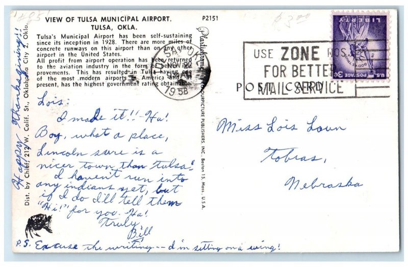 1958 View Of Tulsa National Airport Building Roadside Tulsa Oklahoma OK Postcard