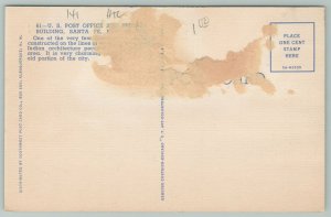 Santa Fe New Mexico~US Post Office~Federal Building~1940s Linen Postcard