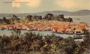 MALAY VILLAGES ST. JAMES SINGAPORE ASIA POSTCARD (c. 1910)