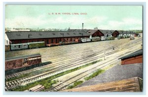 1908 LE&W Yards Lima Ohio OH Train Station Posted Antique Postcard 