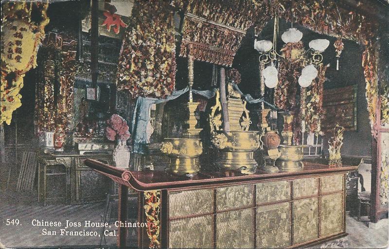 Chinese Joss House, Chinatown, San Francisco, California, Early Postcard, unused