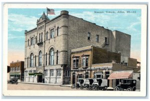 c1920's Masonic Temple Building Classic Cars Entrance Joliet Illinois Postcard