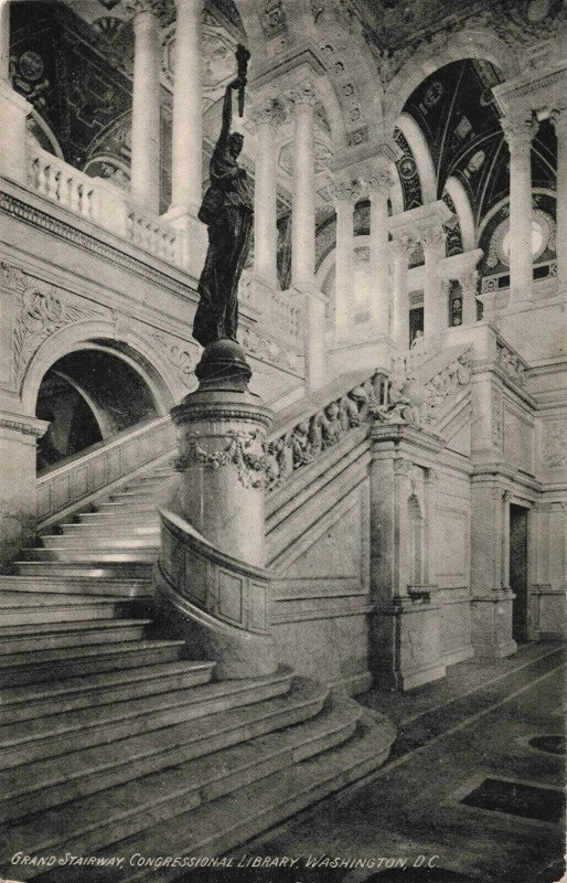 c.1907 Grand Stairway Congressional Library Washington DC Postcard 2R3-299 