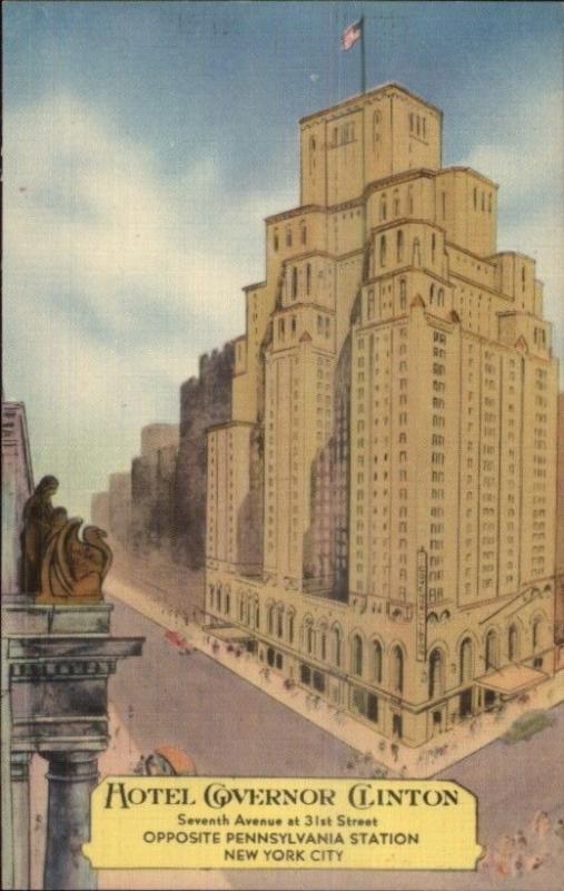 New York City Hotel Governo Clinton Linen Art Deco Postcard