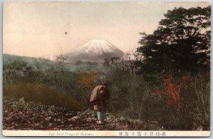 Mount Fuji From Ubago At Hakone Japan Woman in Forest Postcard