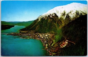 VINTAGE POSTCARD AERIAL VIEW OF COASTAL JUNEAU CAPITAL OF ALASKA MAILED 1970