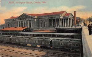 BURLINGTON STATION TRAIN DEPOT OMAHA NEBRASKA  SHELBY IOWA POSTCARD 1912