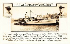S. S. Mount Washington Maiden Voyage Lake Winnipesaukee Real Photo Postcard