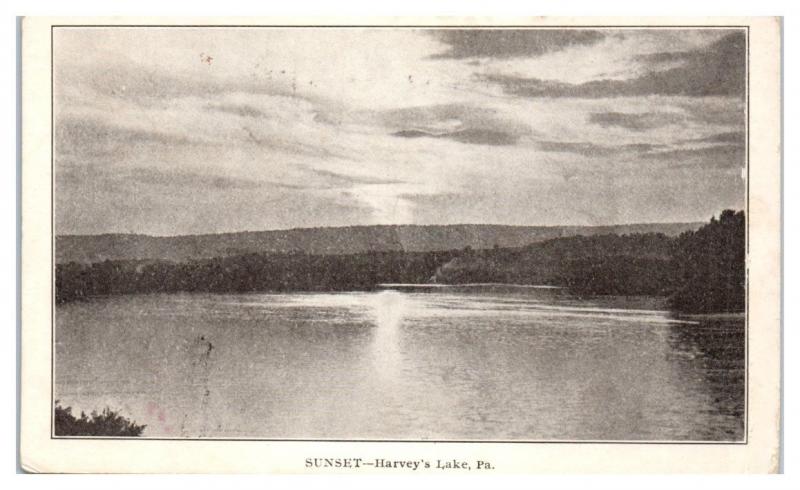 Early 1900s Sunset on Harvey's Lake, PA Postcard