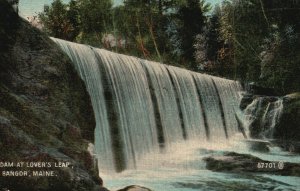 Vintage Postcard 1912 Dam At Lover's Leap Bangor ME Waterfall Pub. Crosby Bean