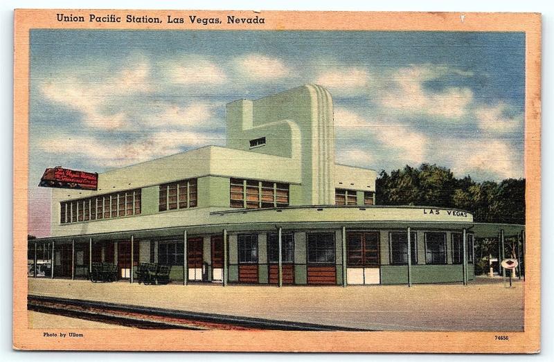 Postcard NV Las Vegas Union Pacific Railroad Station Vintage Linen