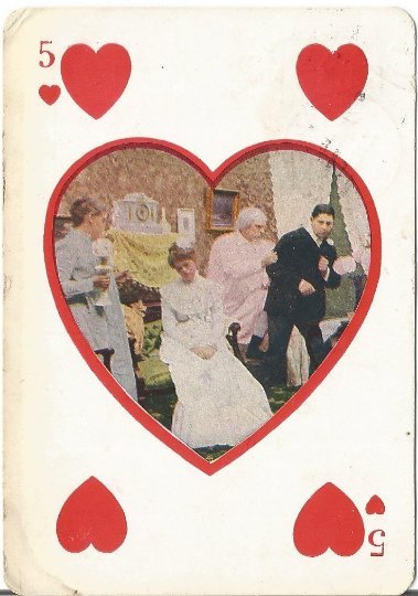 Five of Hearts Vintage Postcard designed to look like playing card Men fighting