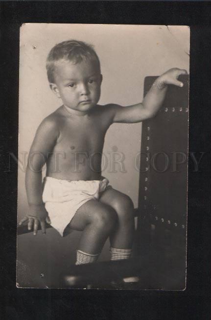 073348 Boy on Chair Vintage REAL PHOTO