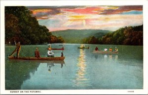 Fishermen in Boats, Sunset on the Potomac River Vintage Postcard O67