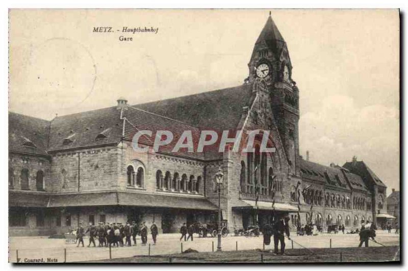 Old Postcard Metz Hauptbahubof Station