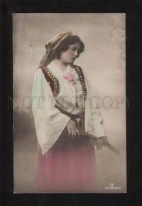 057394 Cute Lady w/ MANDOLIN vintage PHOTO Tinted