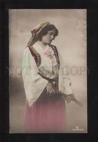 057394 Cute Lady w/ MANDOLIN vintage PHOTO Tinted