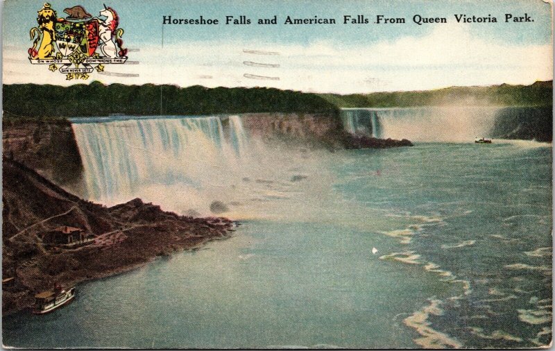 Horseshoe Falls American From Queen Victoria Park Antique Postcard PM Niagara