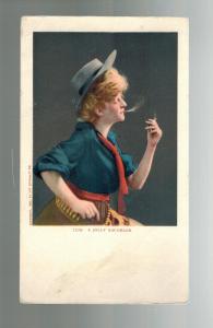 Mint 1903 Picture Postcard Cowgirl Lighting a Cigarette A Jolly Bachelor