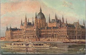 Hungary Budapest Az Orszaghaz A Duna Felol Vintage Postcard C169