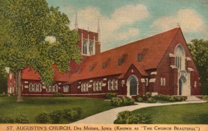 Vintage Postcard St. Augustine's Church Oak-Panelled Walls Des Moines Iowa IA