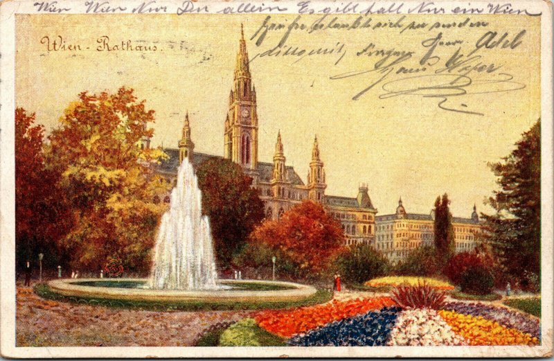 Vtg 1910s Wien Rathaus Herbst Vienna Town Hall Autumn Austria Postcard
