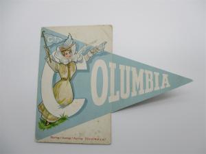 Folding Pennant Postcard, Hurray Columbia College Girl Series Vintage L10