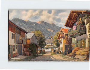 Postcard Untere Dorfstraße Oberammergau Germany