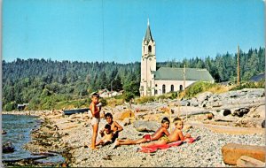 Canada British Columbia Sechelt Beach View and Our Lady Of Lourdes Church