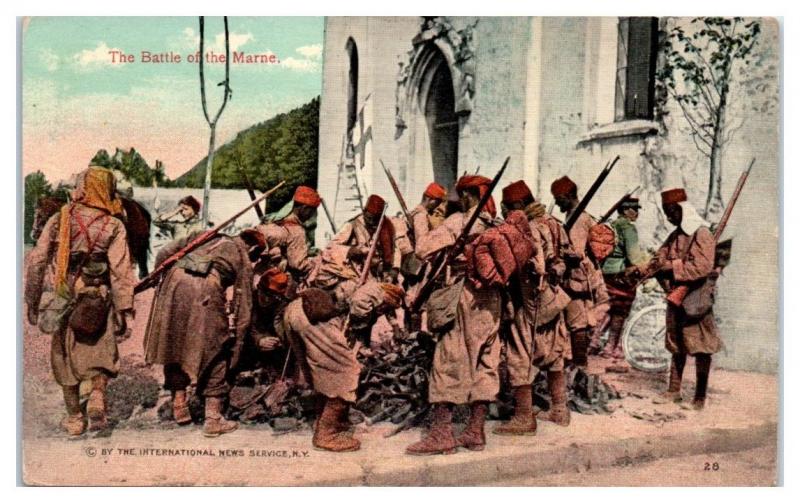 WWI The Battle of Marne Turkish Soldiers Pick through Spoils Postcard