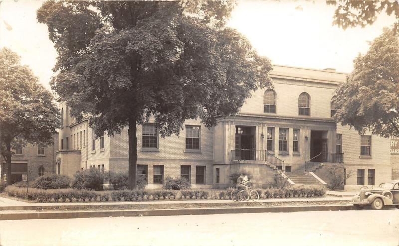 Washington Iowa~YMCA Building~Boy on Bicycle in Front~Classic Car~1940s RPPC